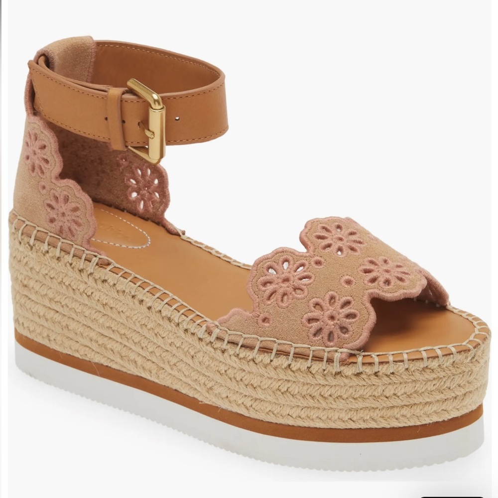 See By Chloe GLYN Espadrille Wedges in Antique Rose Size 8.5